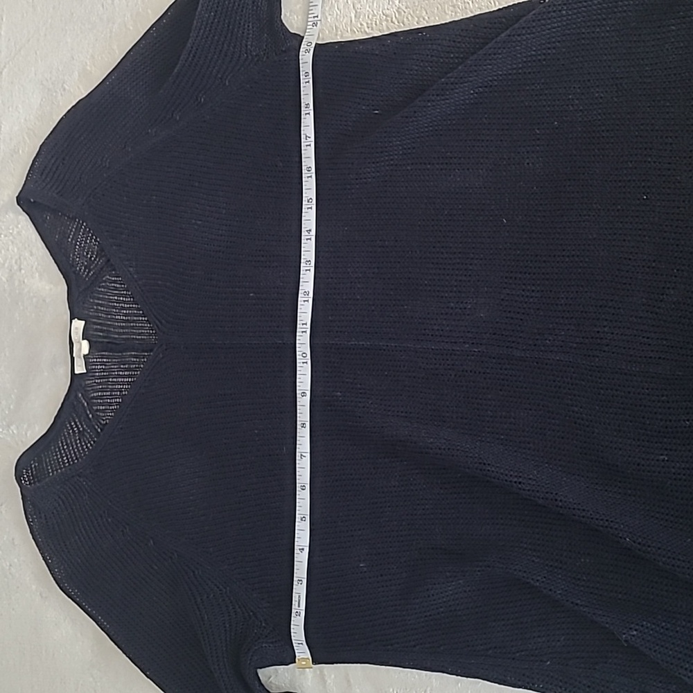 Eileen Fisher Linen Open Knit Sweater Tunic Top Navy Blue Large Minimalist Boho - Picture 9 of 13